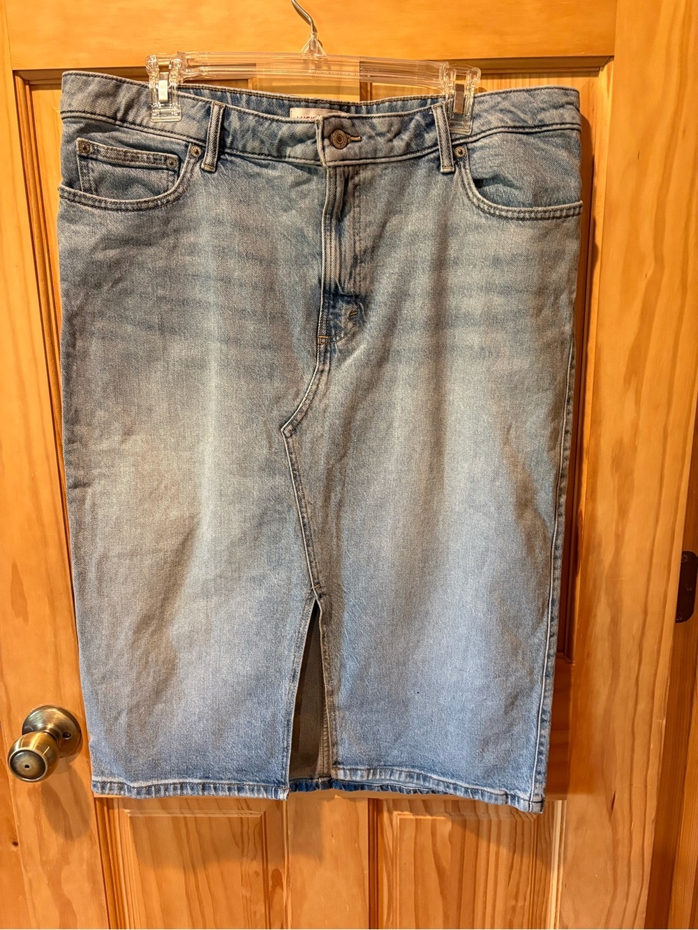 Lucky Brand Light Wash Denim Midi Skirt with Front Slit size 16